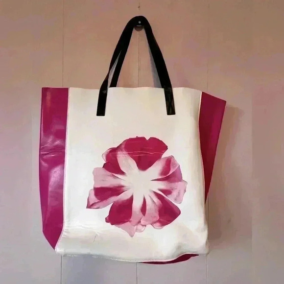 CALVIN KLEIN Euphoria Women Oversized Beach Shopper Tote Hand Bag Pink/White - Picture 3 of 6